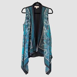 Michael Kors 100% Silk Paisley Bandana Waterfall Kimono Vest  S/M Boho Resort